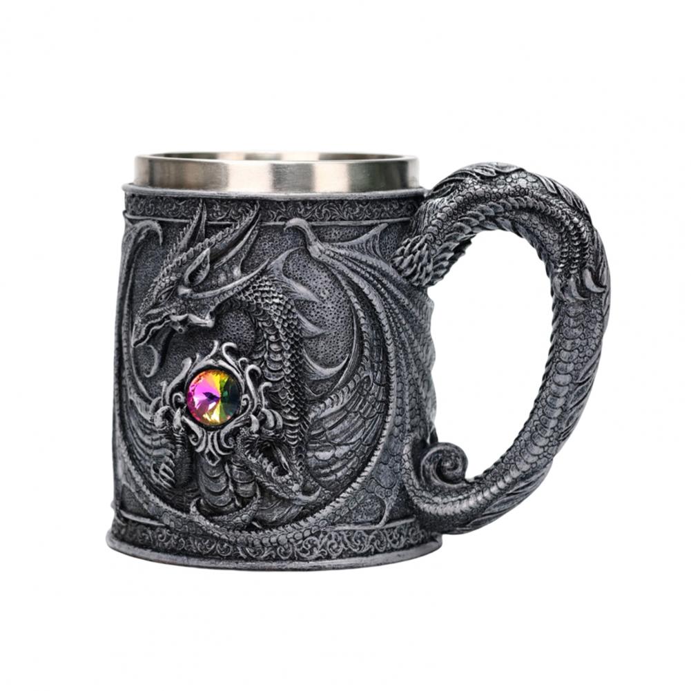 Unique Dragon Wine Tumbler Mythical Dragon Drinkware Dragon Resin Stainless Steel Beer Mug 600ml Retro Tankard for Fantasy