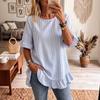 Chemise décontractée rayée à manches cinq quarts pour femme, bordure à volants, mode, confortable, ample, polyvalente