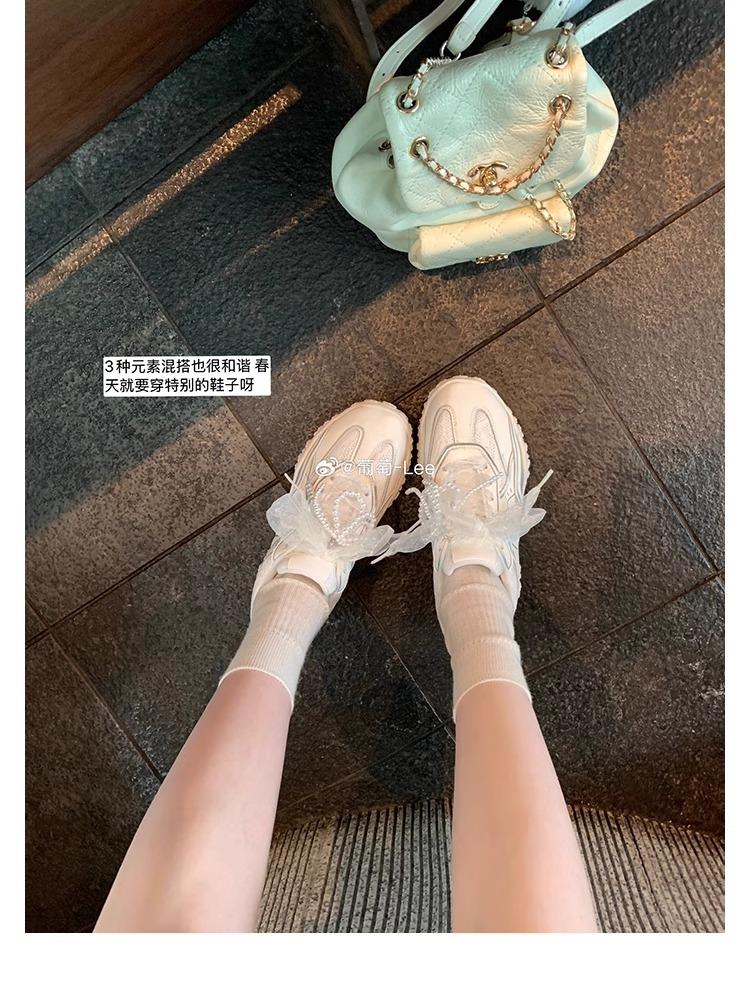 

Grape mother same spring letter raft~ lace splicing casual style pearl belt inner height increase sports Forrest Gump training shoes 35 бежевый