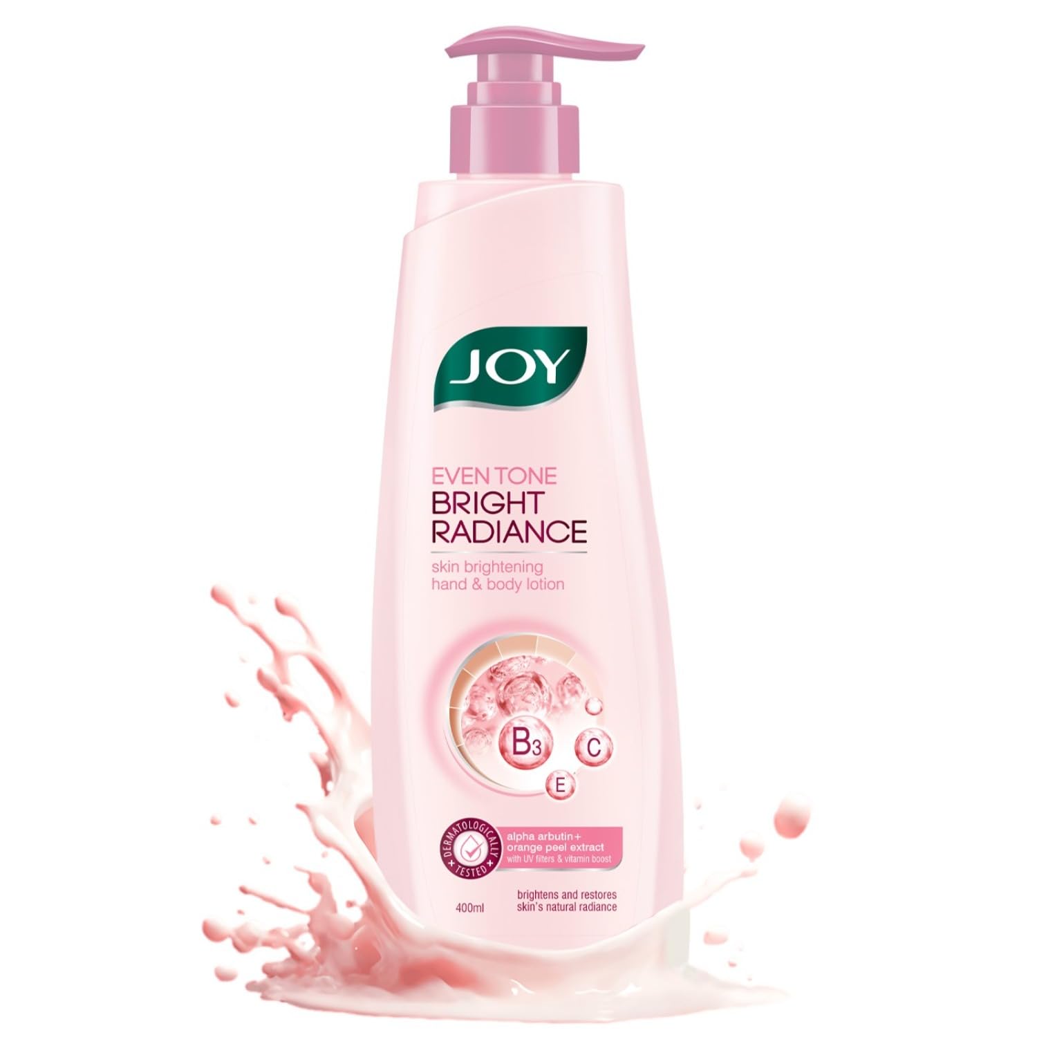 

Joy Even Tone Bright Radiance Brightening Body Lotion 400ml With Niacinamide Alpha Arbutin Non-Greasy Lightweight Moisturizer
