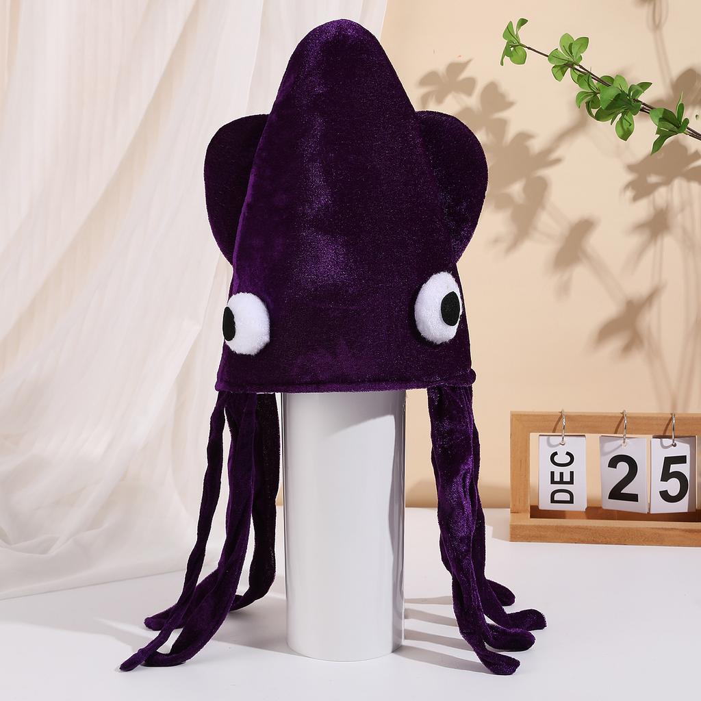Novelty Velvet Octopus Squid Hat Funny Adult Costume Headwear Halloween Masquerade Party Cosplay Performance Dress Up Prop