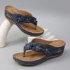 Women's Fashion Slip-On Flip Flops, Floral Decor Flat Sandals, Comfort PU Sole Casual Shoes for All Seasons