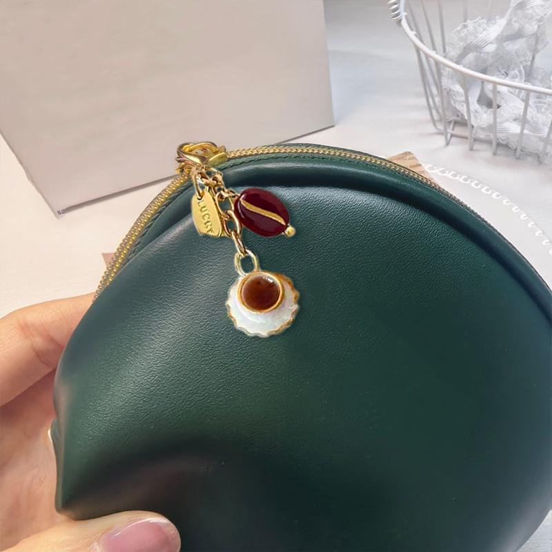 Ladies' bag pendant keychain brown earbud cover with zipper creative and cute coin wallet pendant