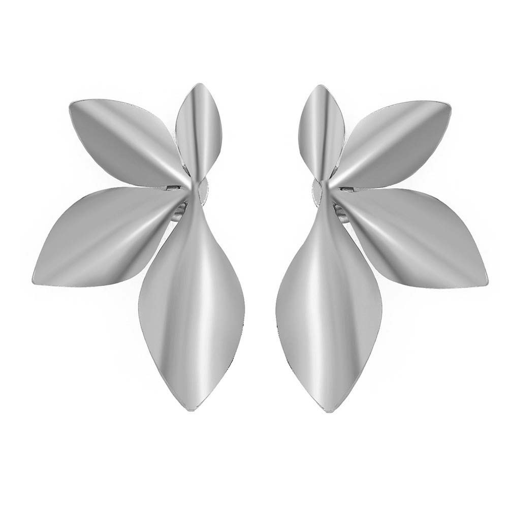 Exaggerated Gold Color Floral Stud Earrings for Women Girls Vintage Metal Two Flower Leaf Earrings Wedding Jewelry Accessories