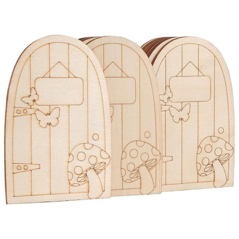 10 Stück Holz 2mm Dicke Feentür Ornament Kreatives Unbemaltes Mini Elfen Tür Modell Garten