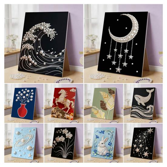 Faux Pearl Art DIY Kit 3D Butterfly Landscape Mosaic Stress Relief Craft for Adults Teens Pre-Printed Canvas with Glitter Resin
