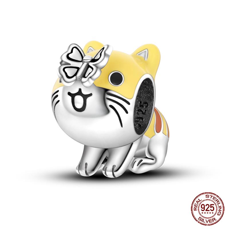 Real Copper Pink Rabbit Cat Dog Animal Charms Beads Fit Qikaola Original Bracelets Diy Birthday Jewelry Making