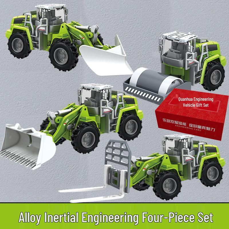 Children's Alloy Construction Vehicle Set: Excavator, Snowplow, Crane, Mixer Truck Simulation Toys