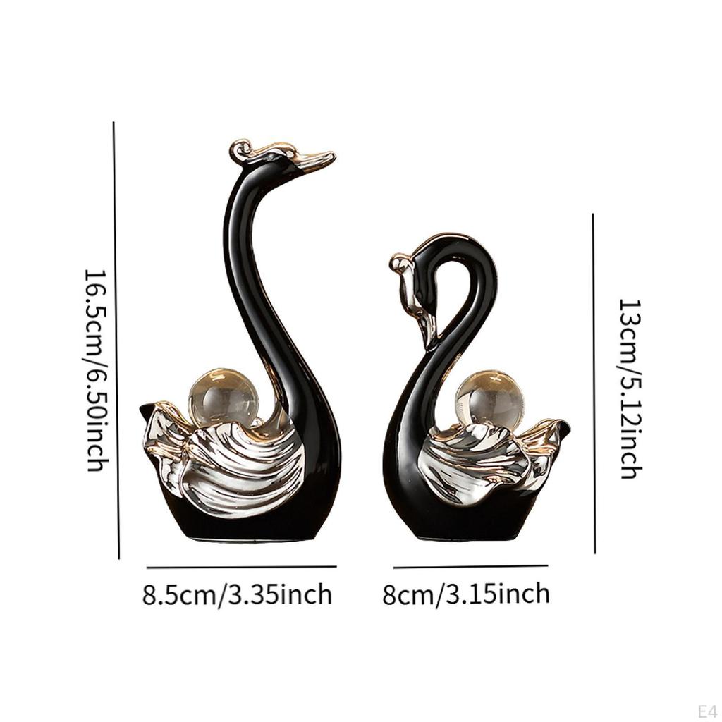 2 Pieces Swan Sculpture Animal Statue Gifts Artwork Ornament Porcelain Figurine for Living Room