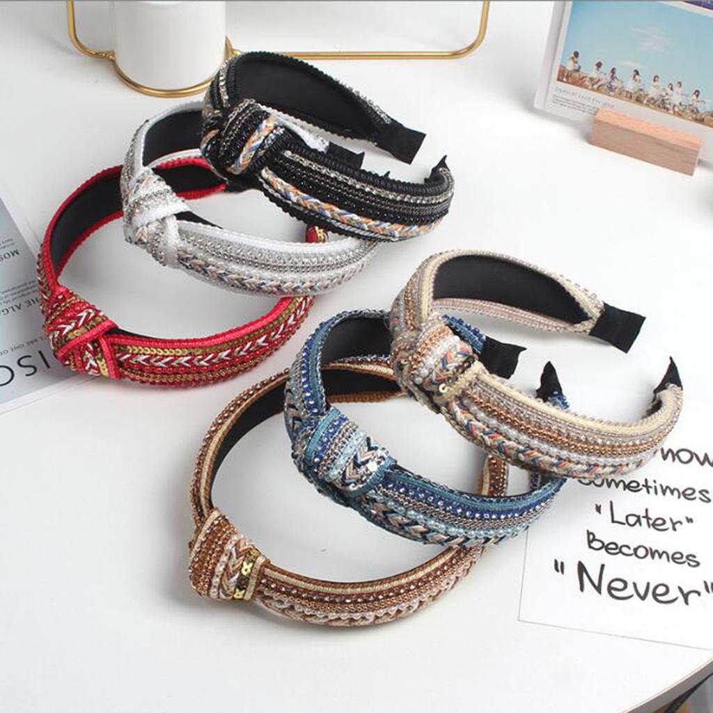 PROLY New Fashion Women Headband Center Knot Bohemia Hairband Adult Casual Shining Sequins Individuality Hair Accessories