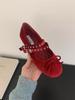 Fashion Flat Shoes for Women 2025 Spring and Autumn New Velvet Bow Mary Jane Round Toe Shallow Mouth Flat Ballet Shoes Single Shoe