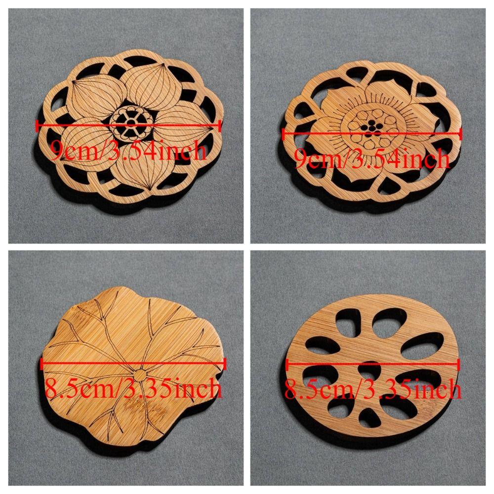 6Pcs/Set Chinese Style Wooden Round Cup Mat Lotus Flower Tea Cups Coaster  Home Decoration