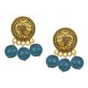 Gold Sea Blue Beaded Necklace set Keyhole pendant design adjustable length designer set for women & girls