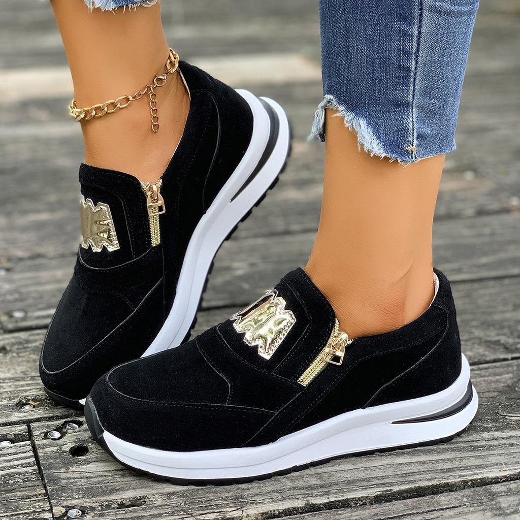 Cross-Border Plus Size Side Zipper Solid Round Toe Shoes Women In-Stock