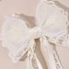 2Pcs Beige Lace Bow Hair Clips With Long Ribbon Elegant Pearl-trimmed Chiffon Bownot Barette For Girls Women Hair Accessories