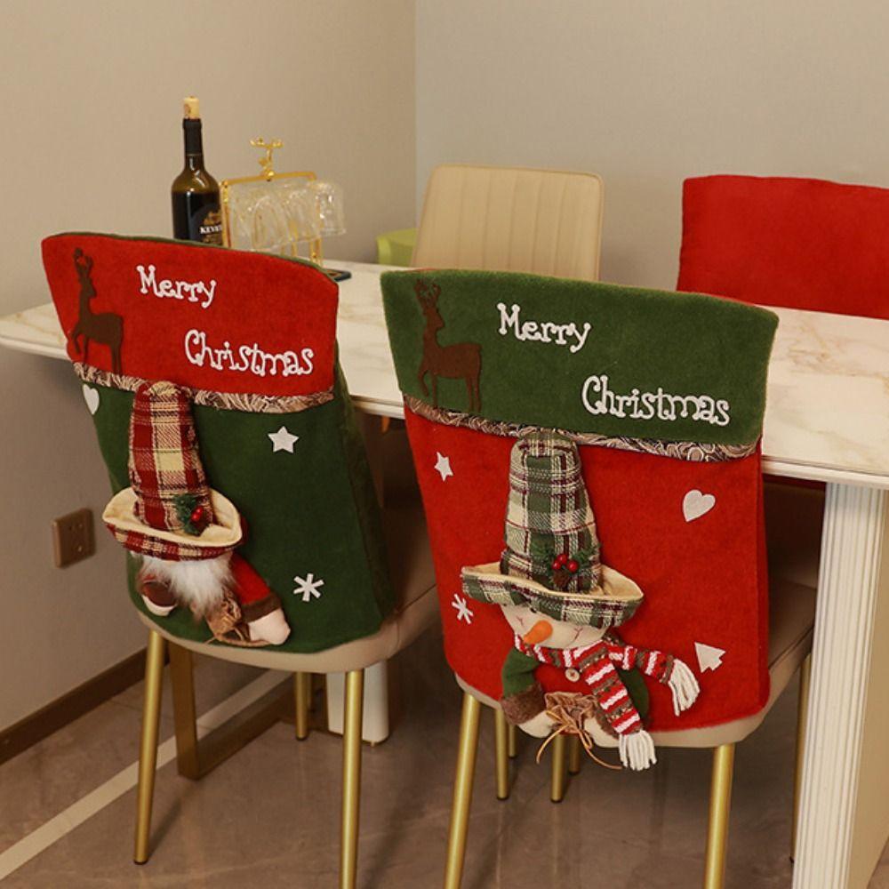 Santa Claus Snowman Elk Christmas Table and Chair Set Removable Seat Cover  Scene Layout