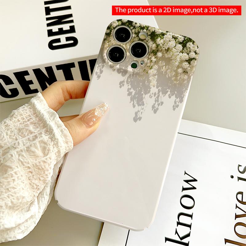 2DFlat White Flower Shadow Phone Case All inclusive film hard iPhone case, compatible with iPhone 18 Pro Max 17 16 15 14 13 12 11