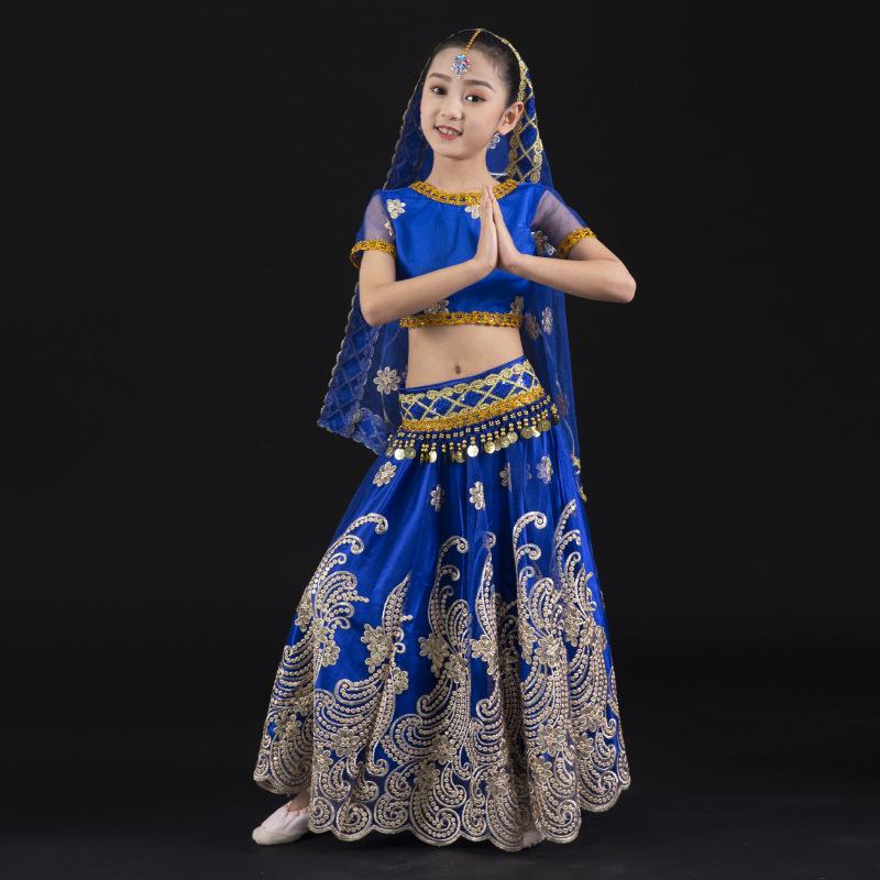 

Children s Belly Dance Costume: Ethnic Xinjiang Uyghur Stage Performance Dancewear for Girls. Large королевский синий