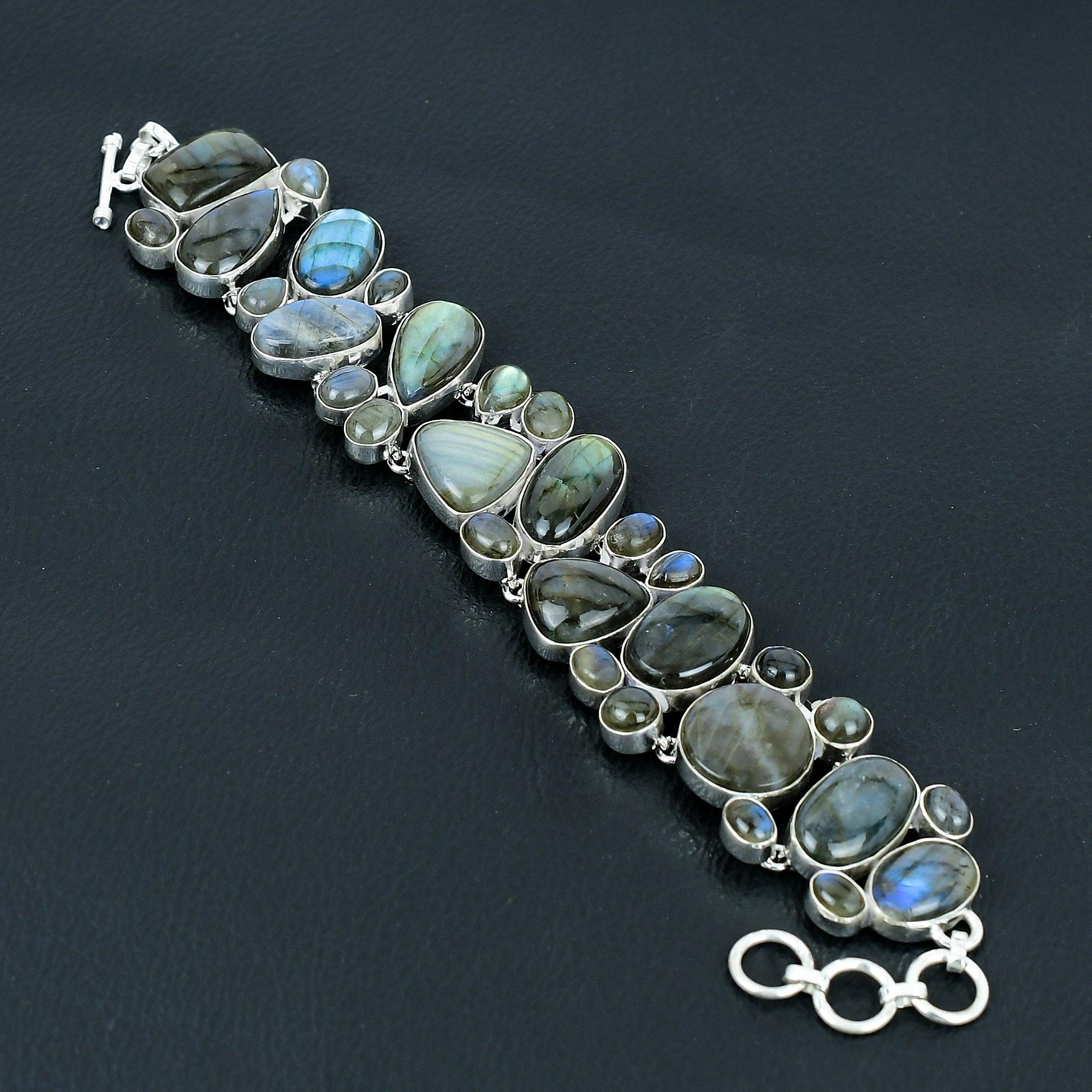 

Подарочный ювелирный браслет из стерлингового серебра 925 пробы с лабрадоритом 8 дюймов