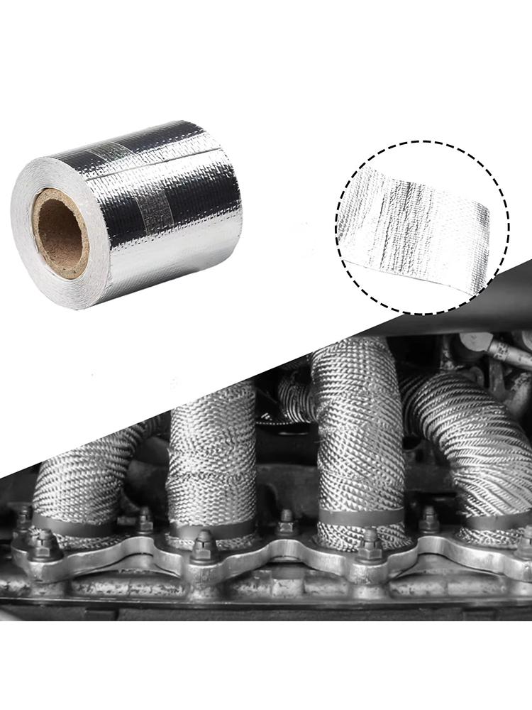 10m*5cm Exhaust Pipe Insulation Tape Exhaust Heat Tape Manifold Downpipe High Temperature Bandage Tape Silver Adhesive Tape