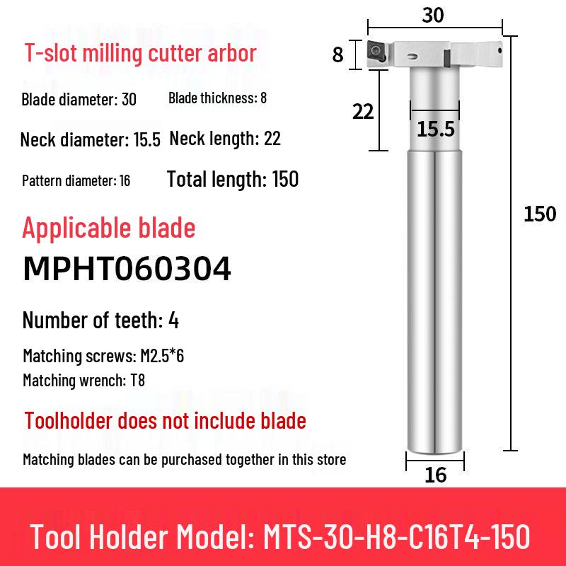 CNC T-Slot Milling Cutter with HTS Three-Sided Blade, Shank Thickness: 6, 8, 10, 12 Mm