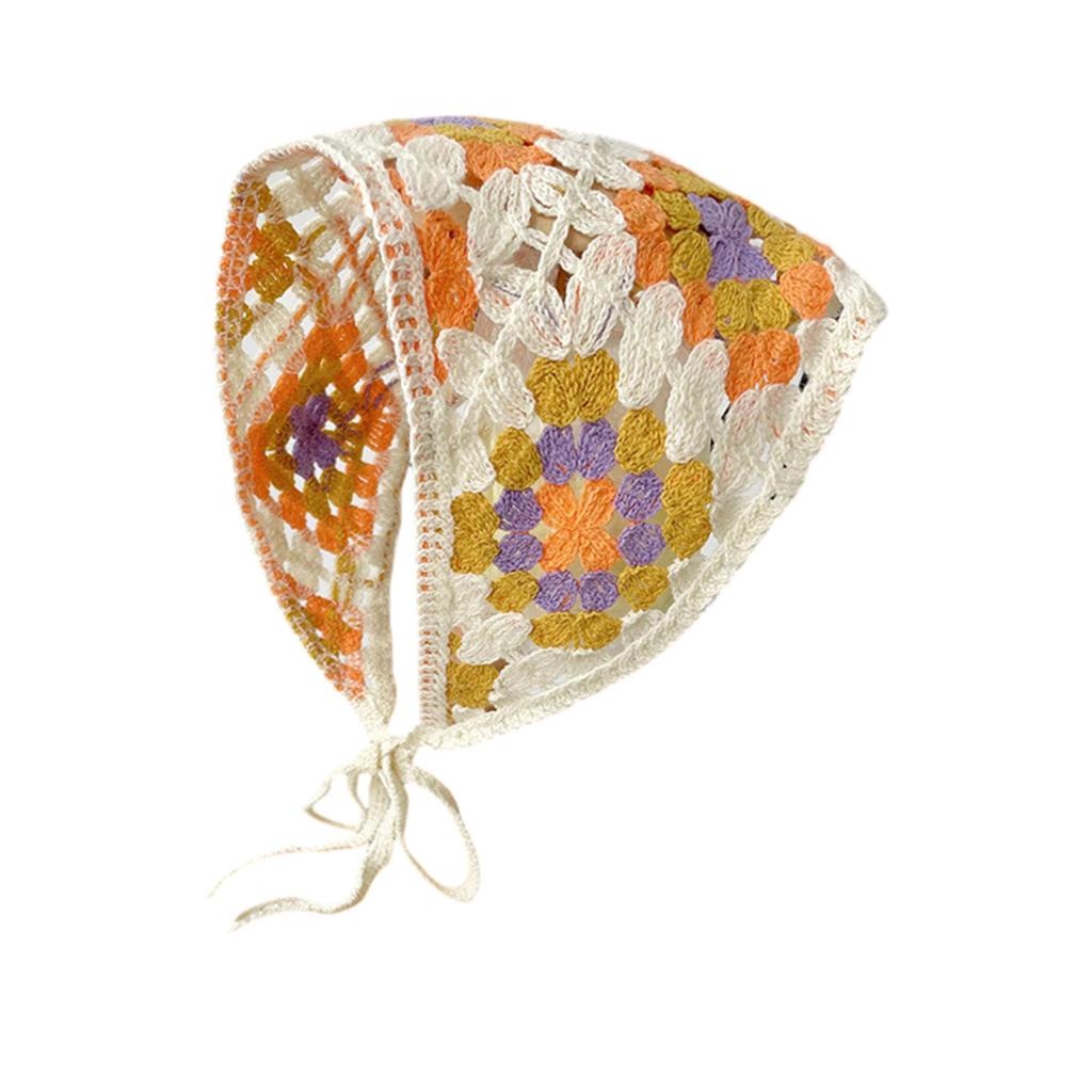 Knitted Stripe Triangle Scarf Lovely Crochet Hair Kerchief Tie Back Stripe Pattern Elegant Turban for Girls Photo Props