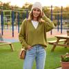 Women's Color V-Neck Button Front Knit Cardigan Long Sleeve