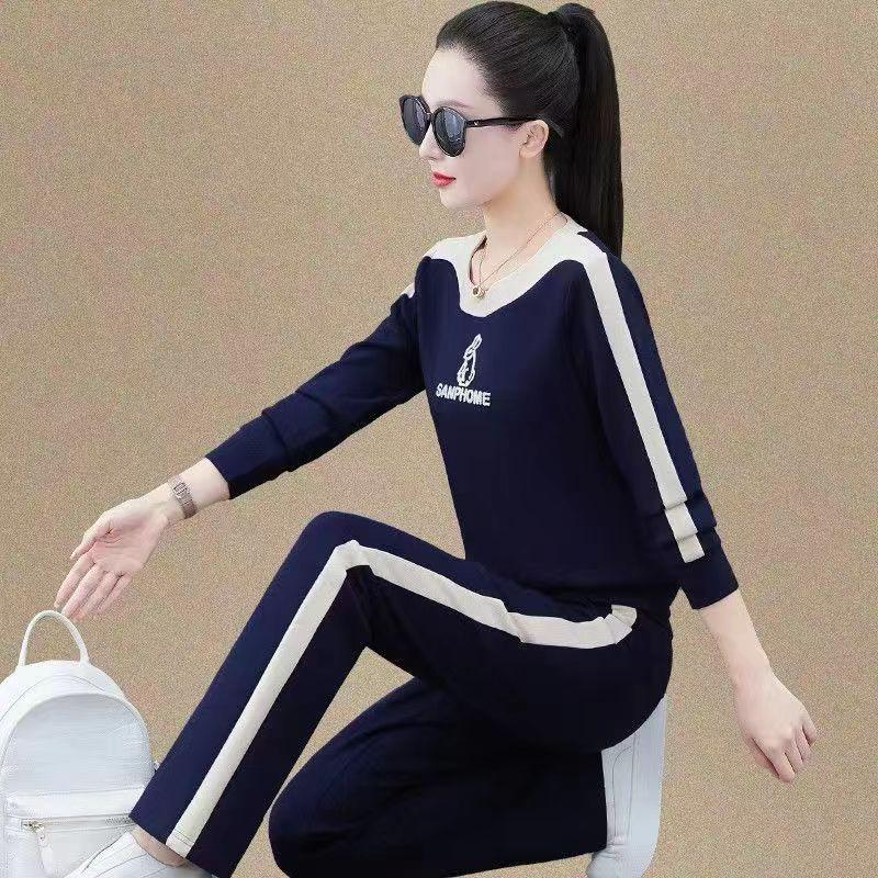 

Женский повседневный костюм-двойка 2025: Свитшот с круглым вырезом и длинными рукавами и свободные брюки для весны/осени, доступен большой размер. XXL