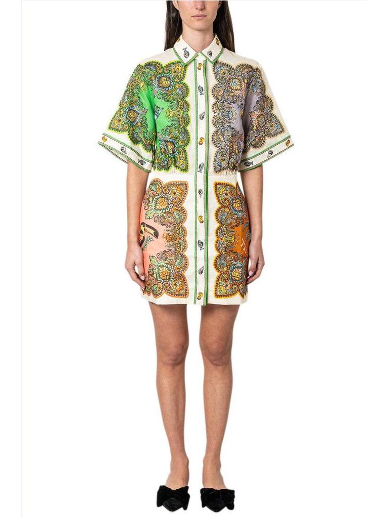 Trendy European & American Printed Cotton Linen Shirt Dress - Casual Slim Fit