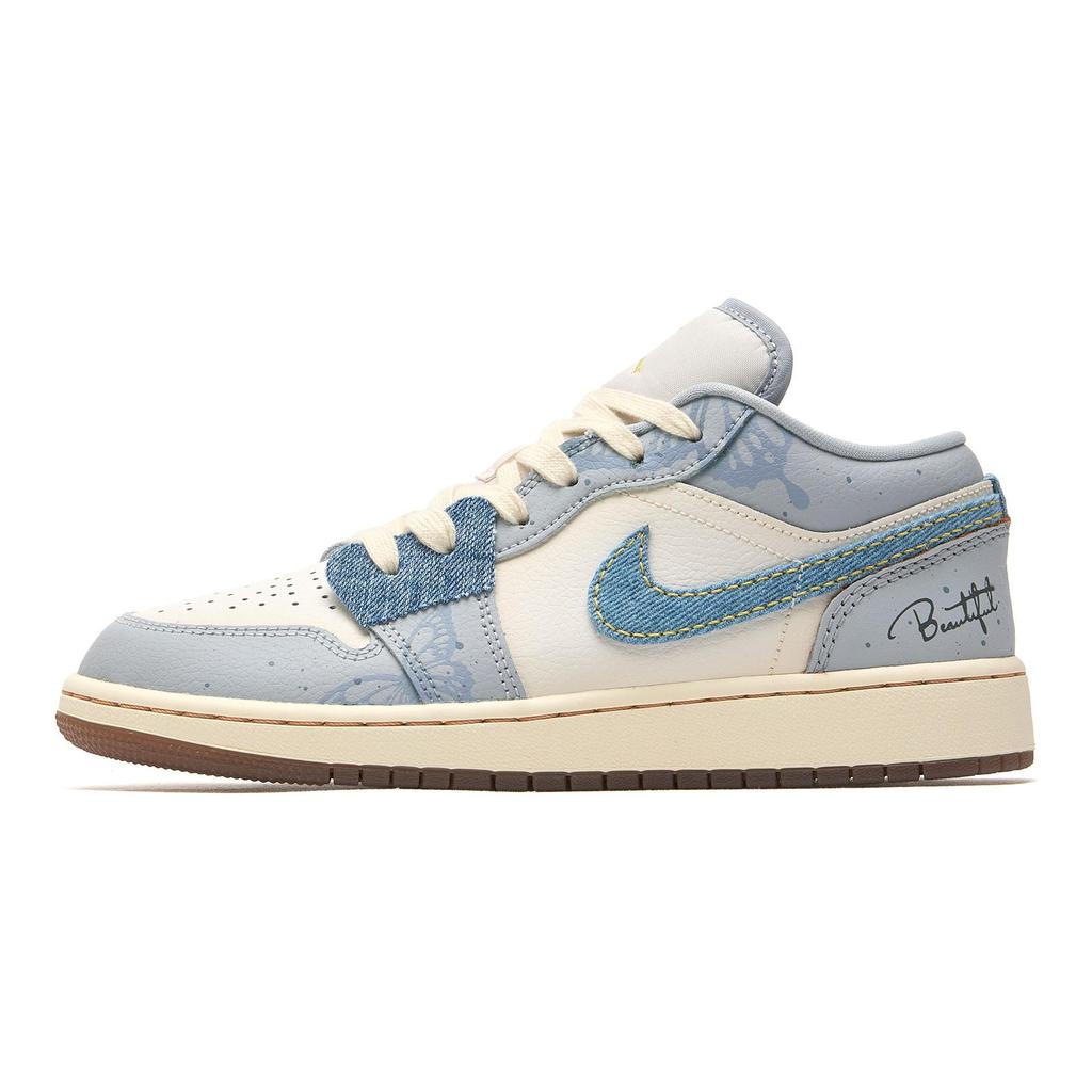 Jordan Air Jordan 1 Low SE Endless Summer Cushioning, Wear Resistant Low top Basketball Shoes GS White Blue FZ5046-041(Team196-)
