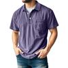 Men's Summer Solid Color Vintage Button Lapel Pocket Short Sleeve Shirt Tops