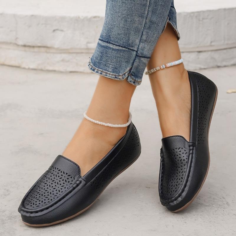 Large Size Flat Bottom Hollow Breathable Single Shoes Women's Spring and Autumn New Solid Color Versatile Round Head Pedal Doudou Shoes