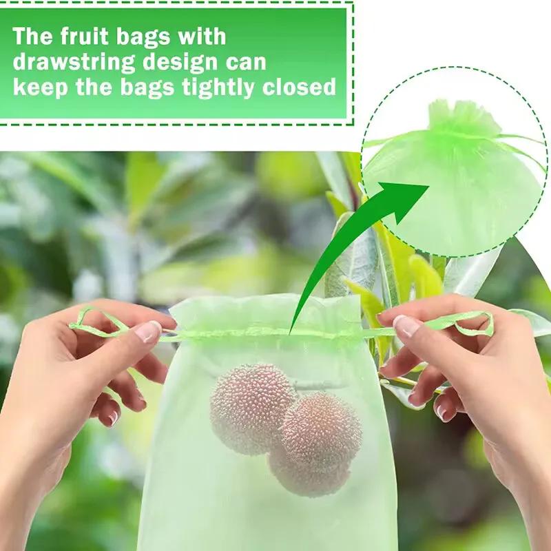 100/10PCS Fruit Insect-proof Gauze Bags Fruit Netting Cover Drawstring Mesh Bags Protect Fruit Vegetable From Birds and Insect