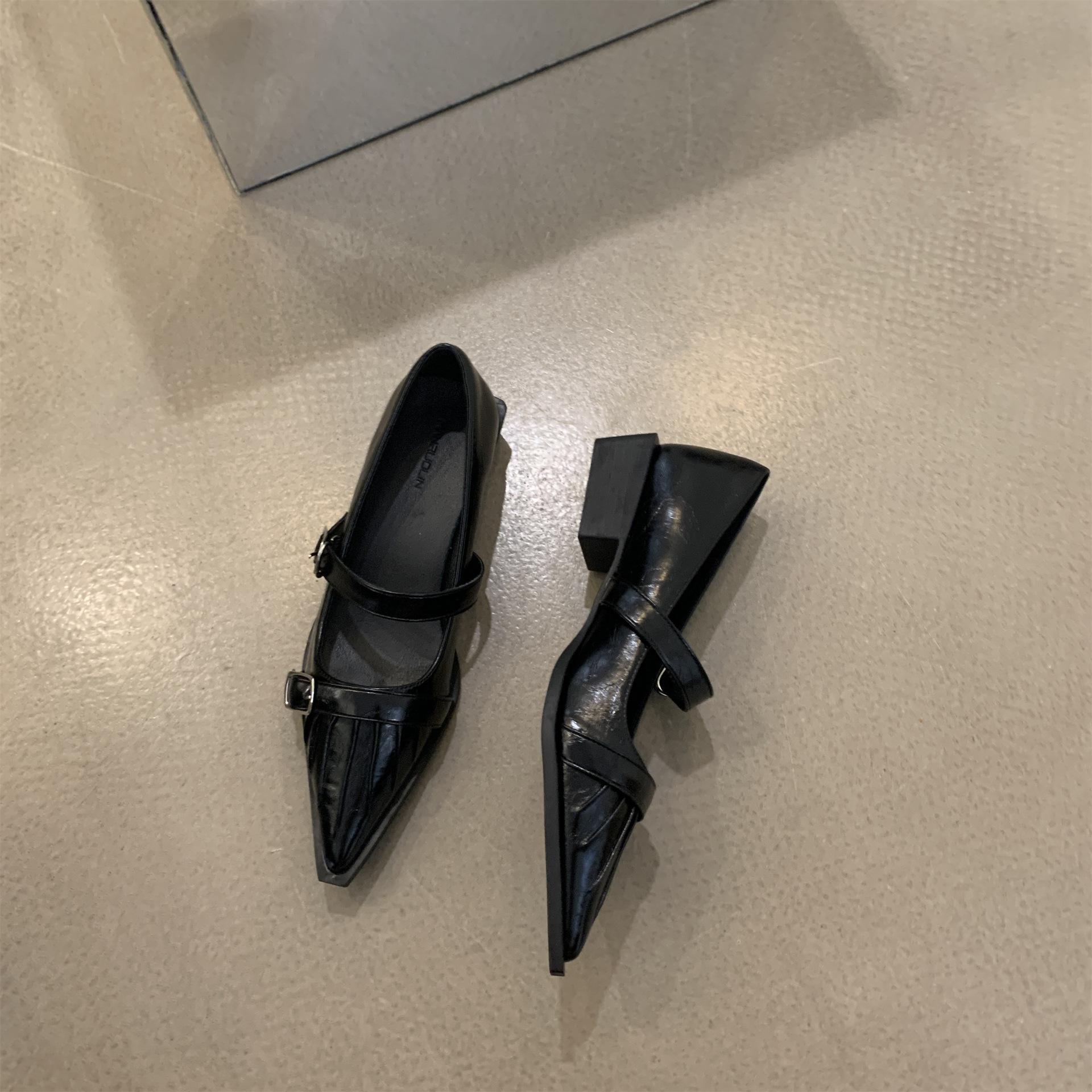 

Женские туфли Мэри Джейн на низком каблуке, повседневные туфли на толстом блочном каблуке, удобные туфли для женщин, туфли Мэри Джейн с острым носком и регулируемым ремешком 35 чёрный