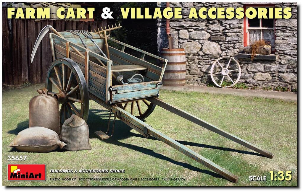 MiniArt Farm Cart and Village Accessories Plastic Model MA35657 1/35