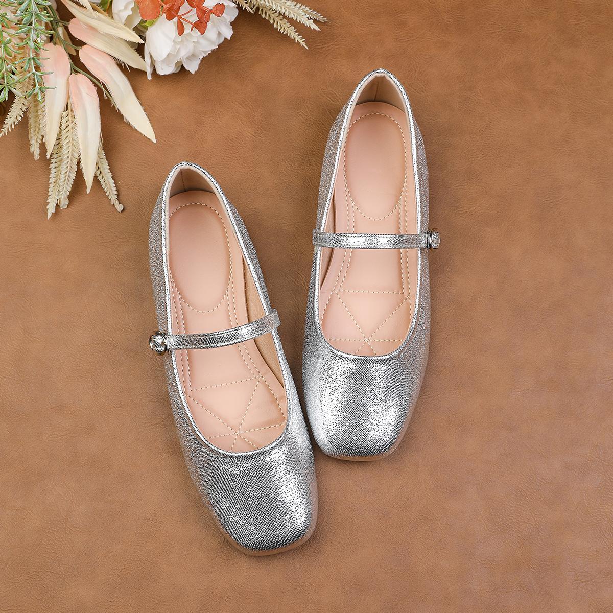 

Fashion Flat Shoes for Women Spring and Summer 2025 New Solid Mary Jane Women s French Shallow Plus Size Women s Shoes Loafers Women 33 серебряный