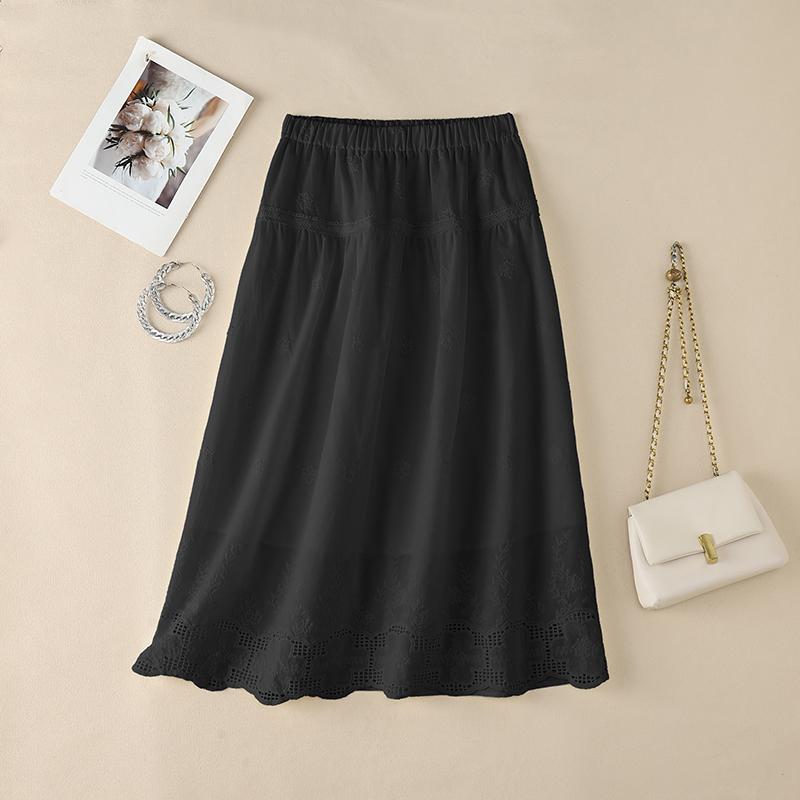 ZANZEA Women Casual Elastic Waist Lace Patchwork Loose Long Skirts S чёрный