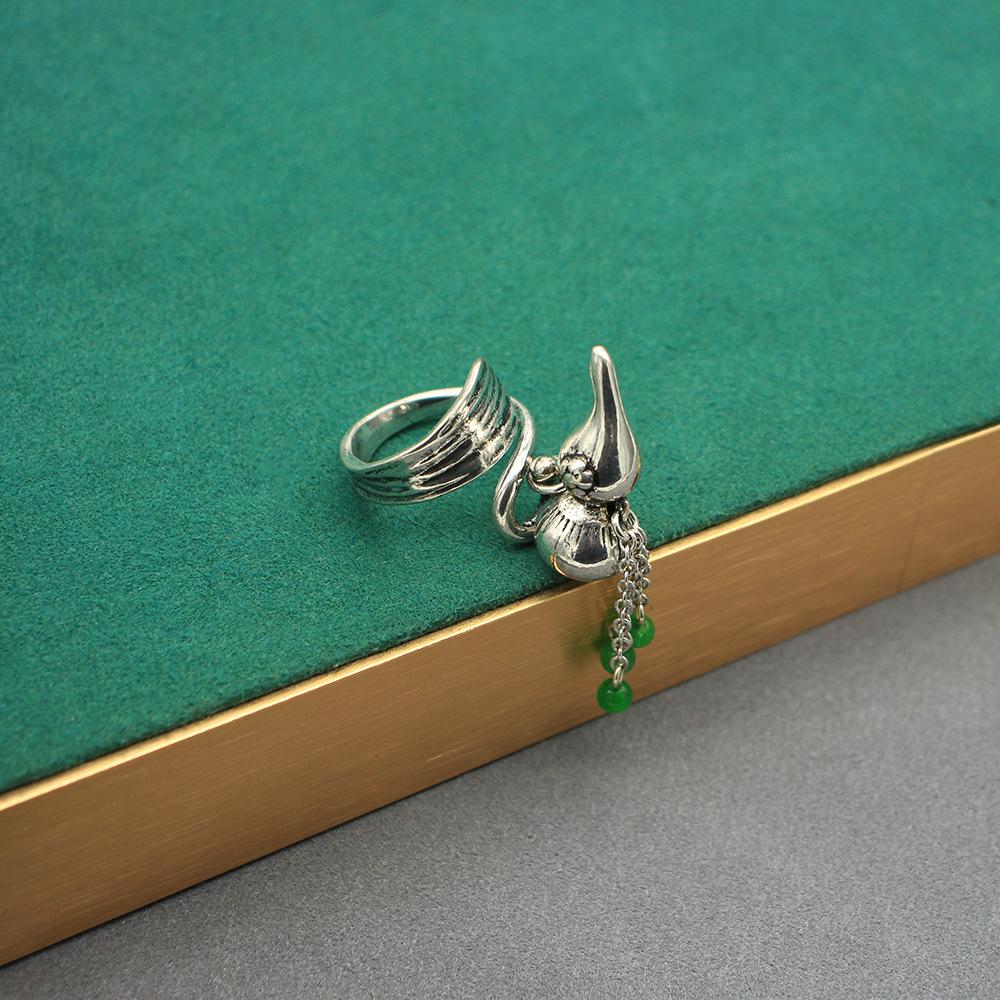 Elegant Green Agate Beaded Necklace & Gourd Ring Set for Women