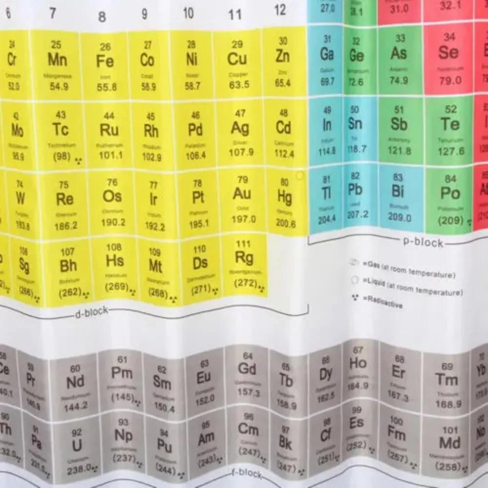 Chemical Periodic Table Stripe Polyester 1.8M Long Fabric Bath Weighted Shower Curtain Big Bang Theory Sheldon Same Curtain