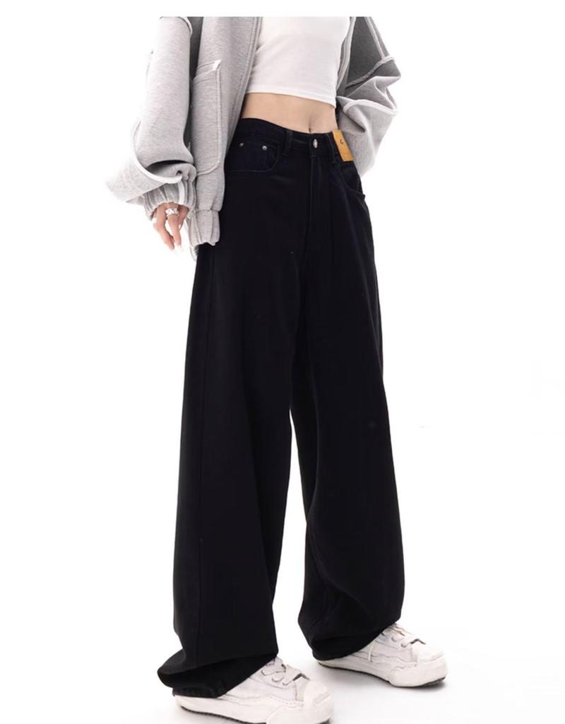 Amerikanska svarta retrojeans med vida ben för flickor - Casual, lös passform