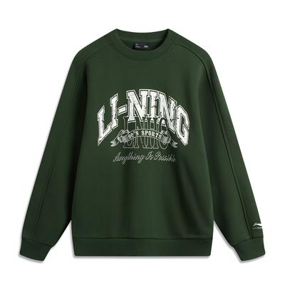 Li Ning Seria Lifestyle Sportowy Nadruk z Literami Wygodna Ciepła Wszechstronna Codzienna Bluza z Długim Rękawem Bluza Unisex Kolor Zielony Wodorostowy AWDU979-5