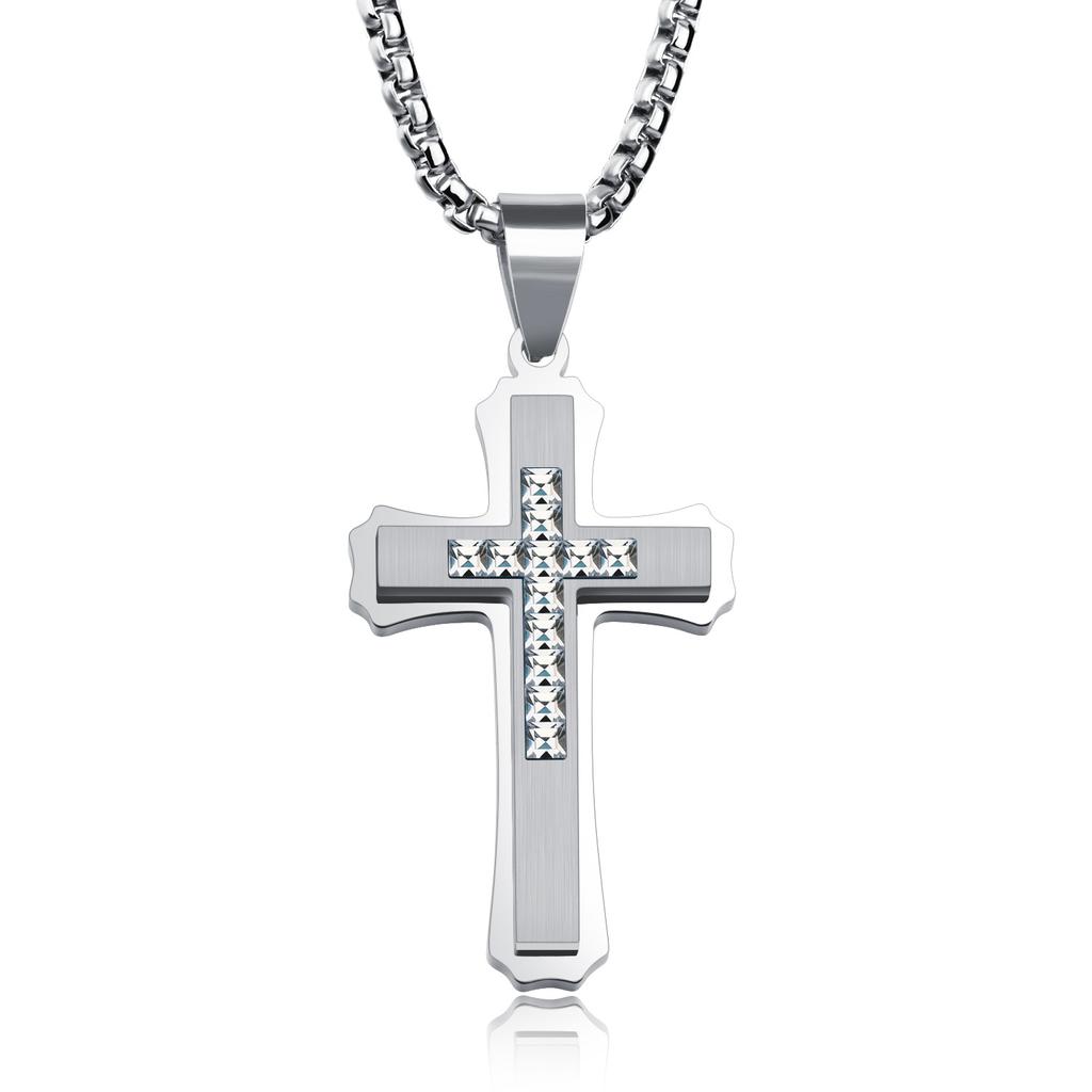 Vintage Necklace Men's Stainless Steel Personalized Fashion Cross Pendant Trendy Versatile Titanium Jewelry