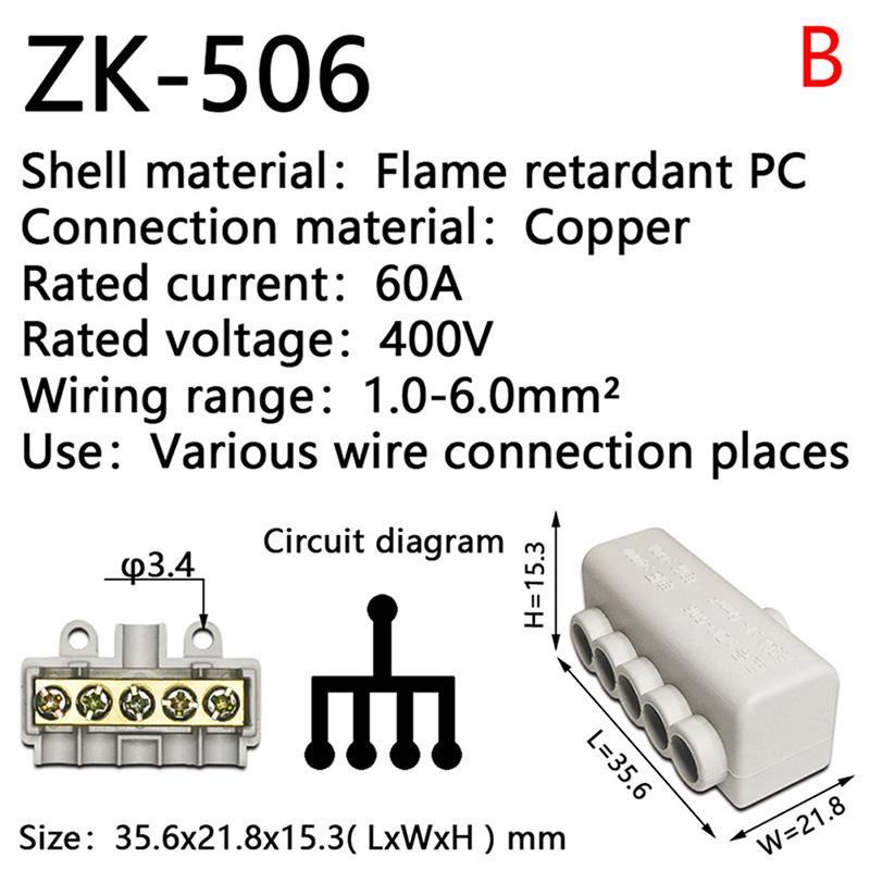 High Power Splitter Quick Wire Connector Terminal Block Electrical Cable Junction Box Zk-306 Zk-506 Zk-T06 Zk-T16 Connectors