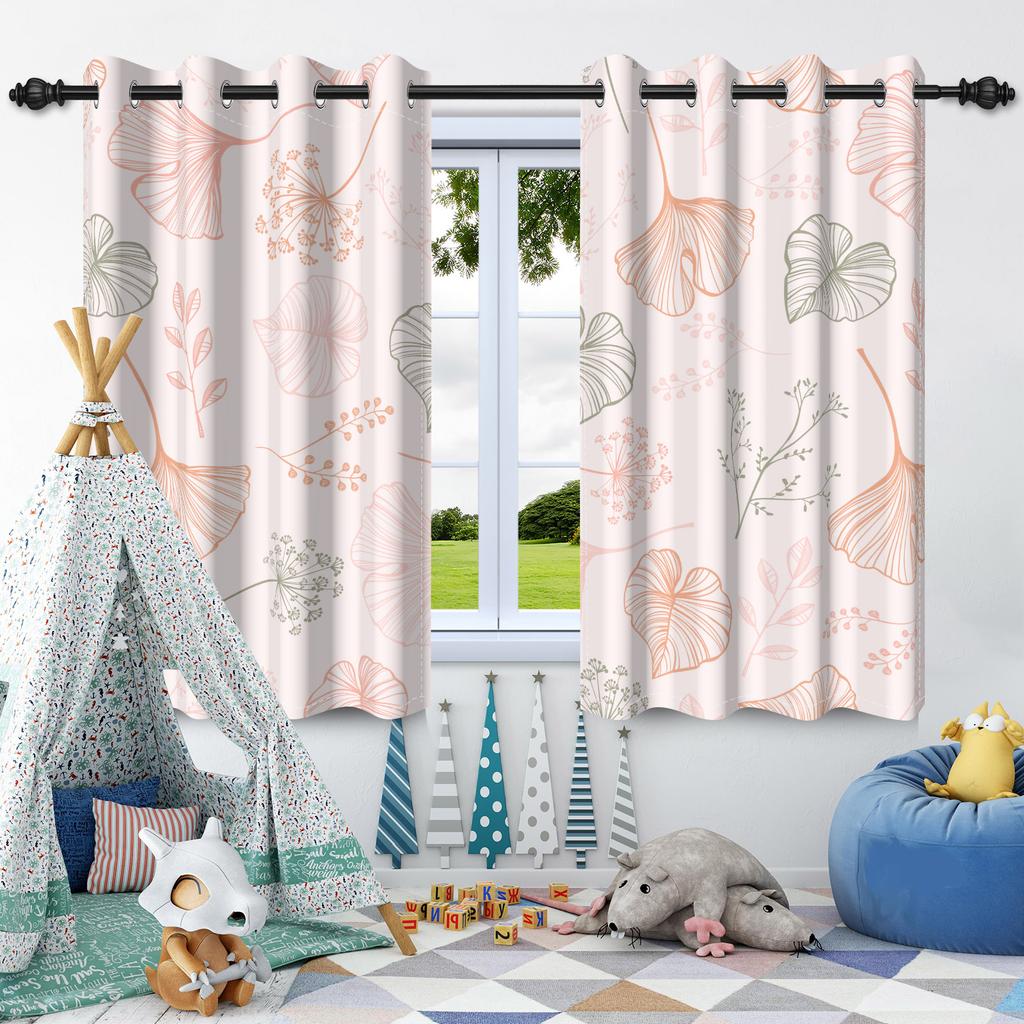 Wildflowers Floral Green Plants Window Curtains Blackout Washable Polyester Fabric Bedroom Living Room Home Decor Curtain 2 Pcs