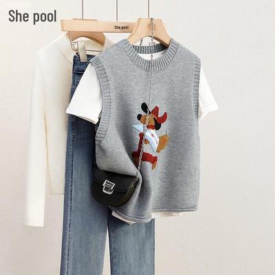Women's Cartoon Embroidery Knit Pullover Vest