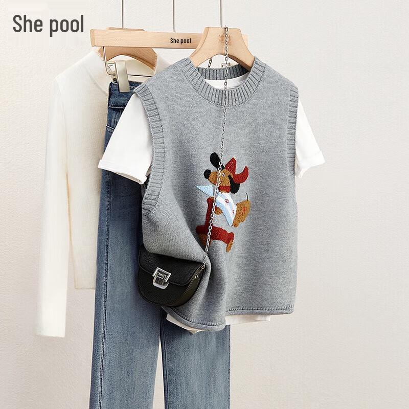

Shechi Women s Cartoon Embroidered Knit Vest L