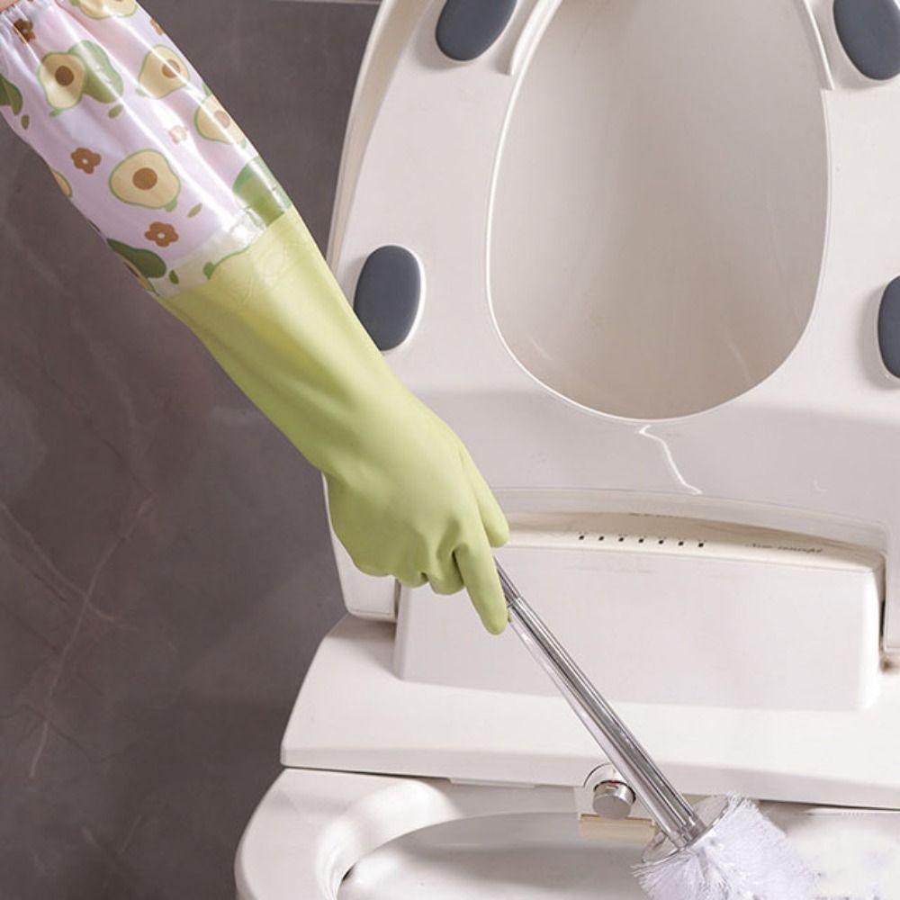 

1 pair Plush lining kitchen Cleaning Gloves Long Sleeves Housework Gloves Winter S-Green bunch mouth