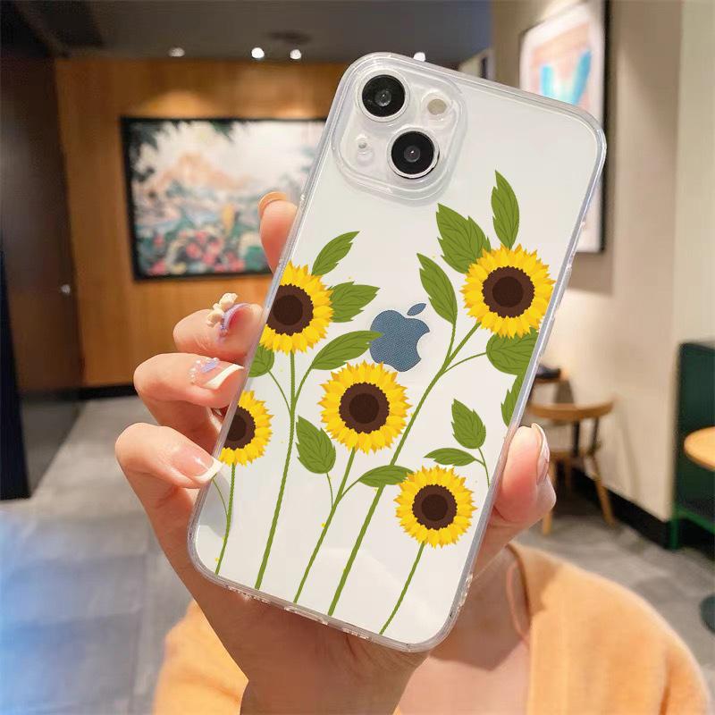 sunflower Flower Lavender Purple Luxury Transparent Phone Case For iPhone 15 16 14 13 12 11 Pro Max XS X XR SE 7 8 Plus Cover