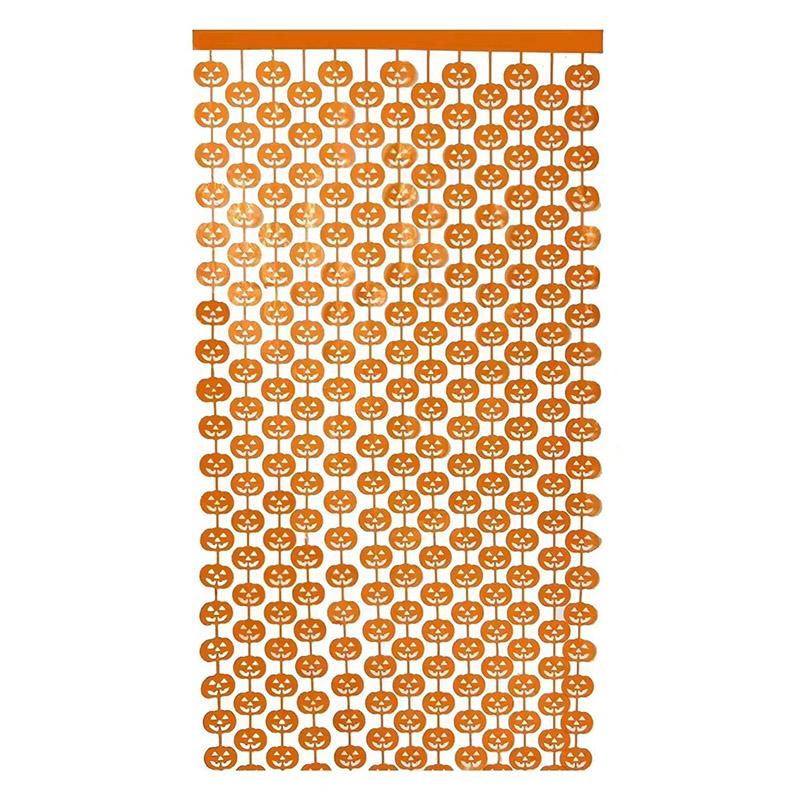 

Halloween backgdrop Foil Fringe Curtains Spooky Pumpkin bat skull pattern Orange black Tinsel Curtain for Halloween photo props