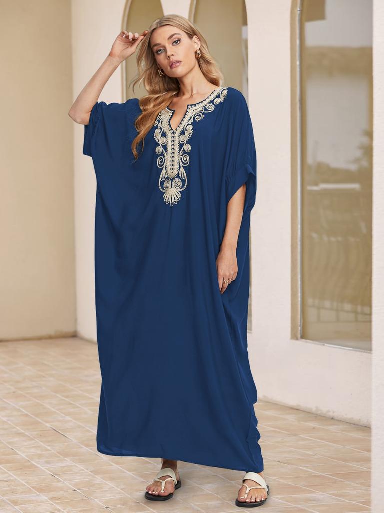 Embroidered Loose Women's Long Dress, Beach Dress, Sun Protection Cover Shirt